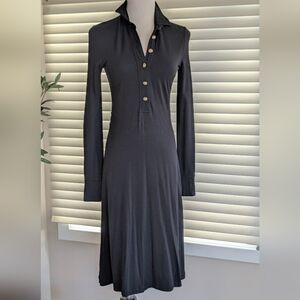 J. Crew V neck midi dress, gold Buttons, Black, size XS